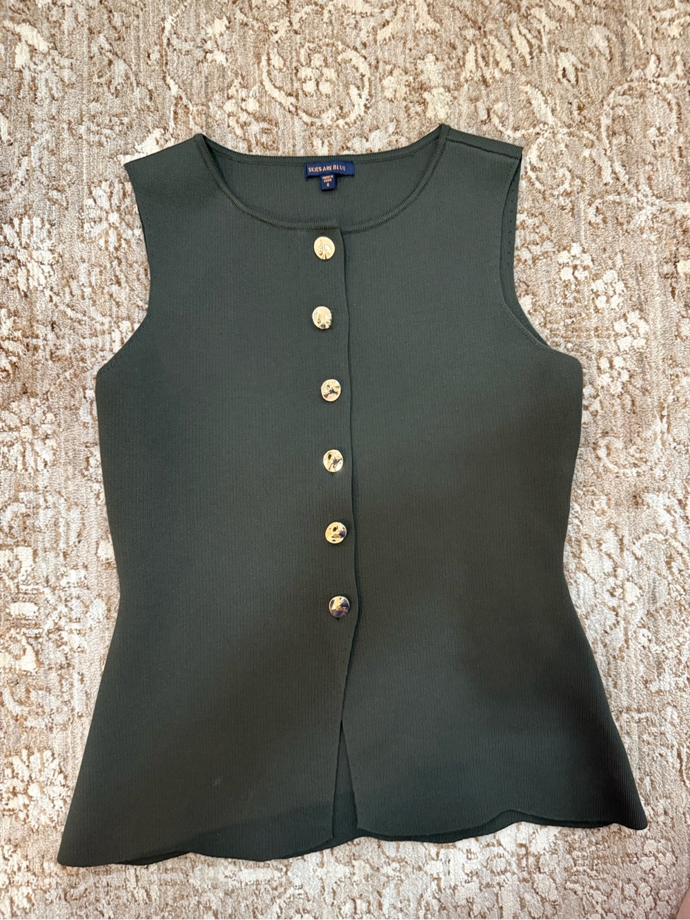 Skys Are Blue Green Sleeveless Button-Front Knit Top